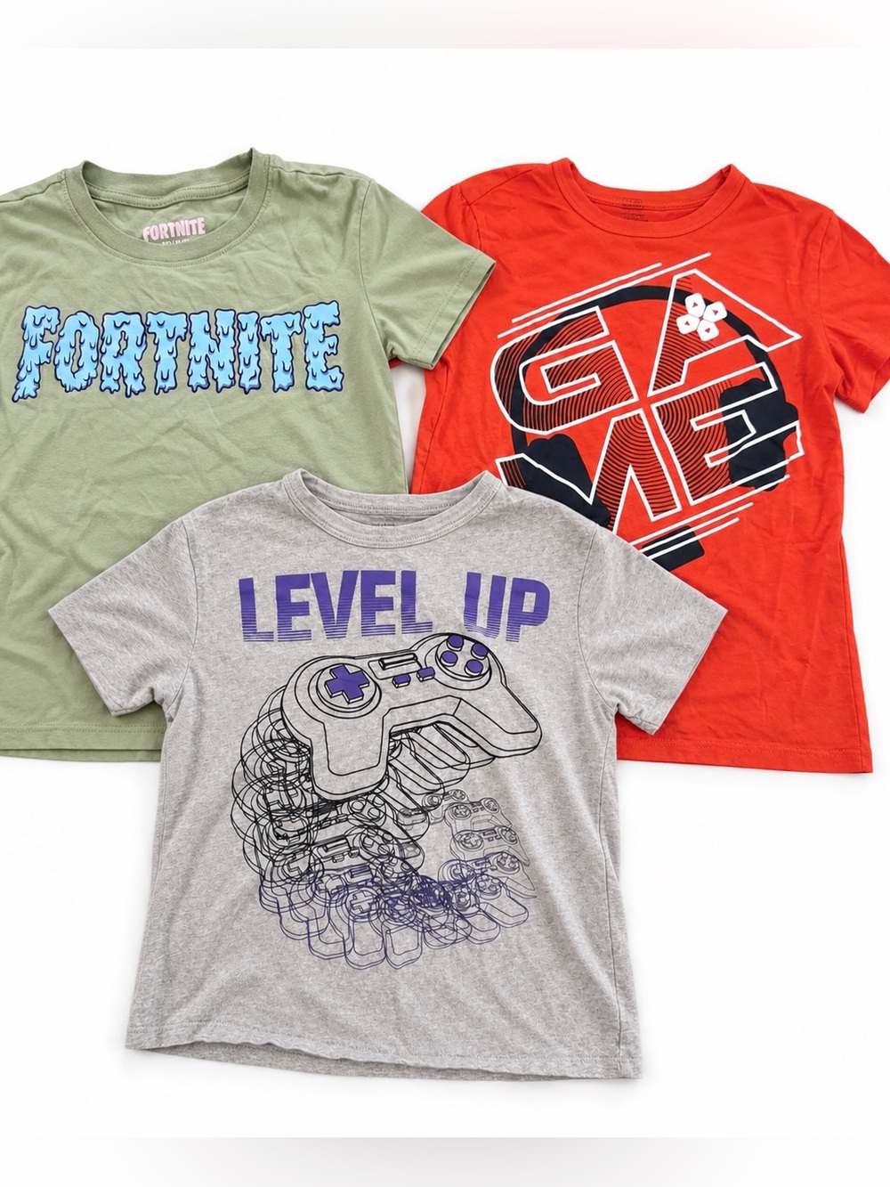 Boys Size 7/8 Gamer Graphic T-Shirt Bundle Fortnite 3-Piece